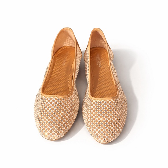 Project Cloud Shoes - NWOT Project Cloud Ruthie.A Sparkly Ballet Flats Tan & White Woven Memory Foam 8